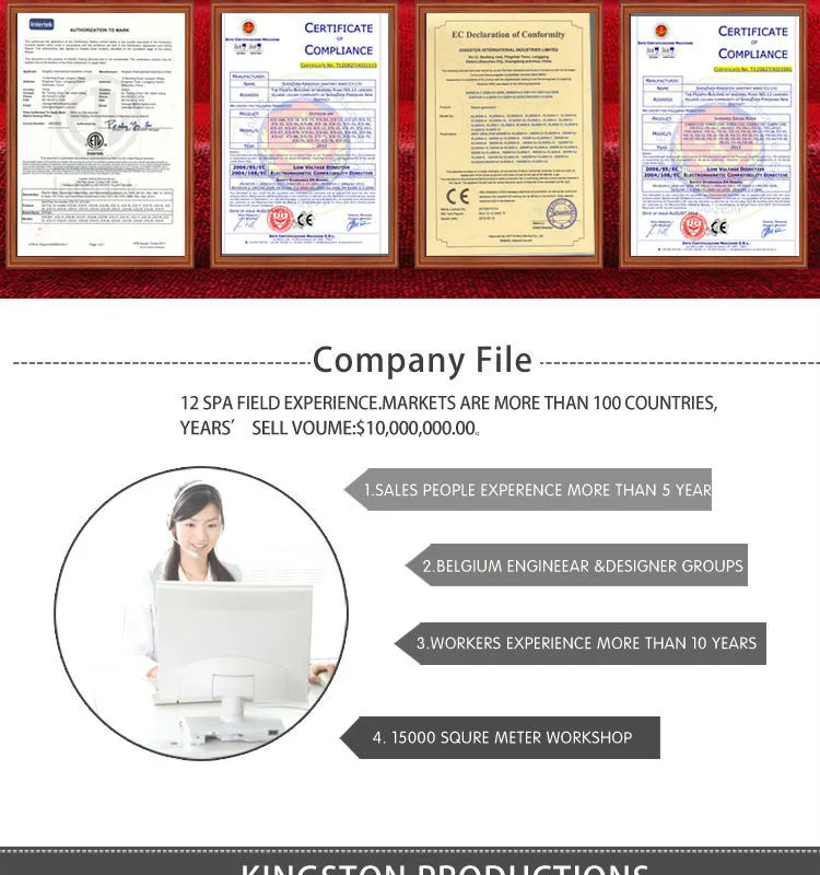 Kingston 3-6 People Pure Acrylic Exercise Big Swimming Pool Hot Tub SPA / Whirlpool for The Home (KGT-JCS-SS3)