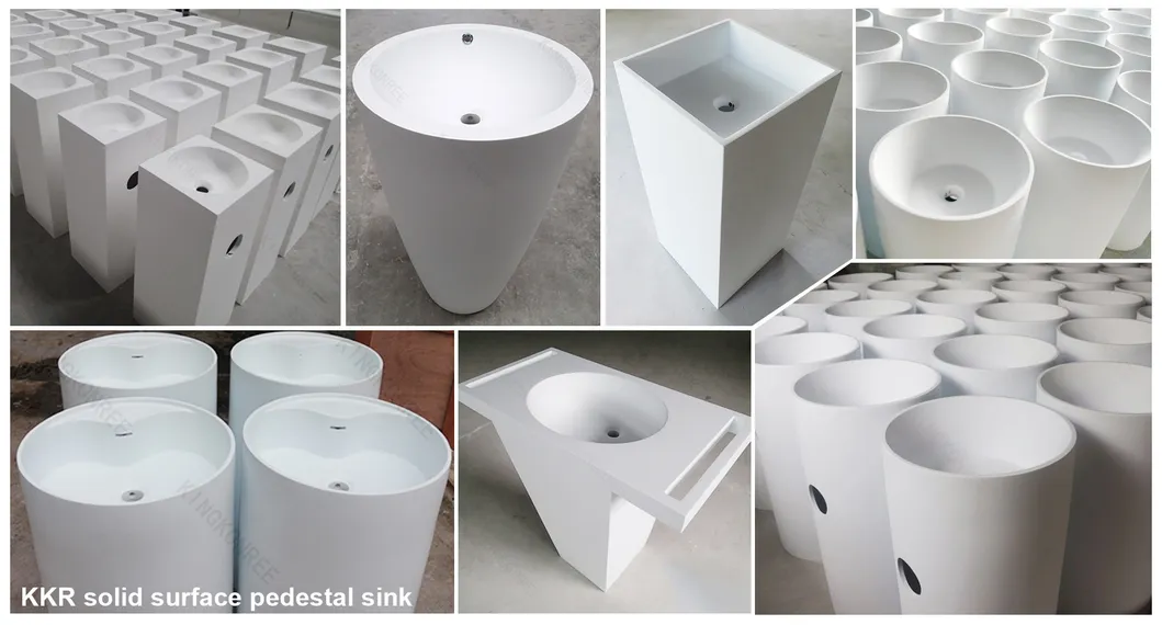 Kkr White Modern Solid Surface Stone Bathroom Pedestal Basin Sink