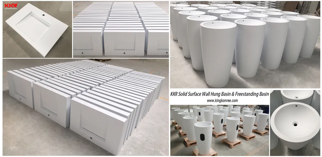 Kkr White Modern Solid Surface Stone Bathroom Pedestal Basin Sink