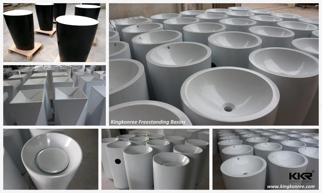 Kkr White Modern Solid Surface Stone Bathroom Pedestal Basin Sink