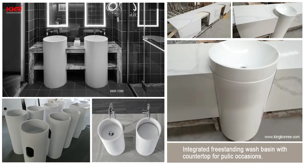 Kkr White Modern Solid Surface Stone Bathroom Pedestal Basin Sink