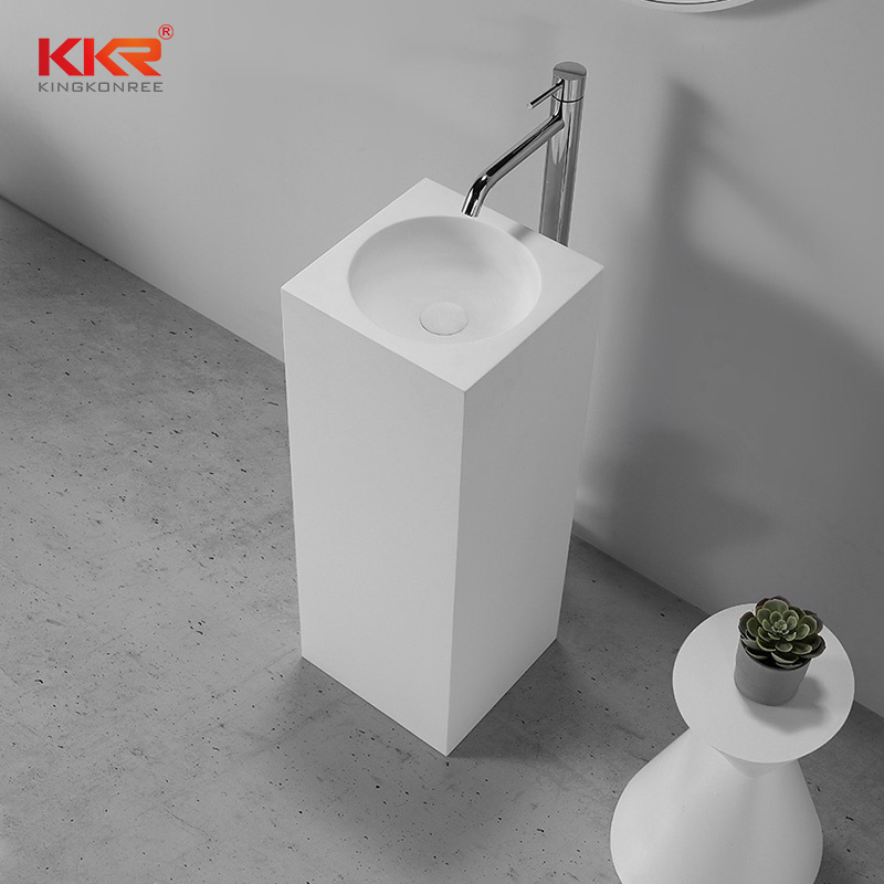 Kkr White Modern Solid Surface Stone Bathroom Pedestal Basin Sink