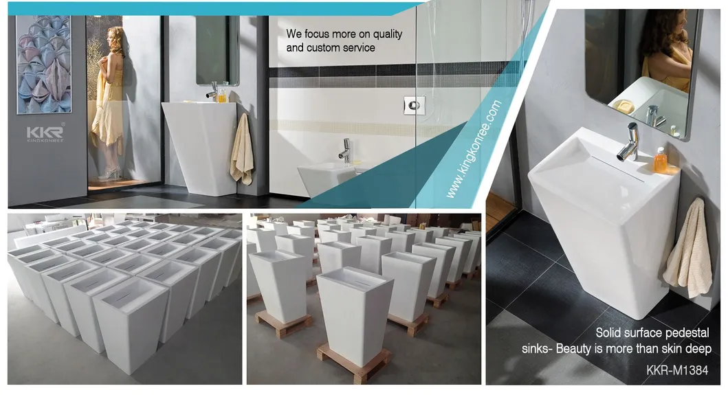 Kkr White Modern Solid Surface Stone Bathroom Pedestal Basin Sink