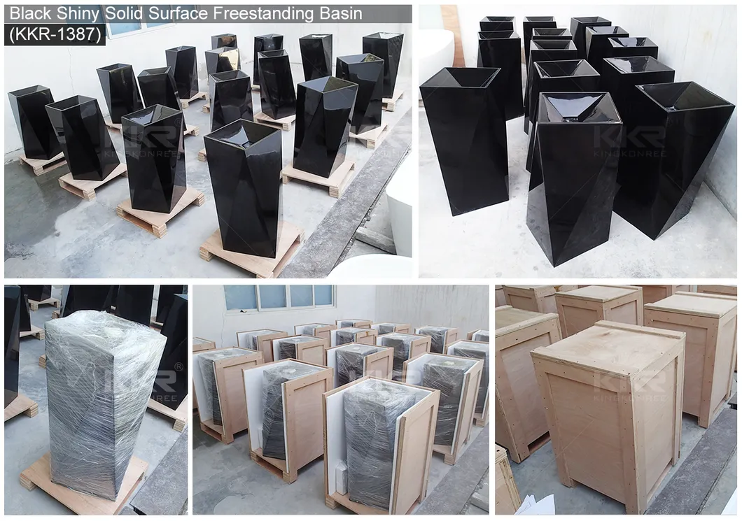 Kkr White Modern Solid Surface Stone Bathroom Pedestal Basin Sink