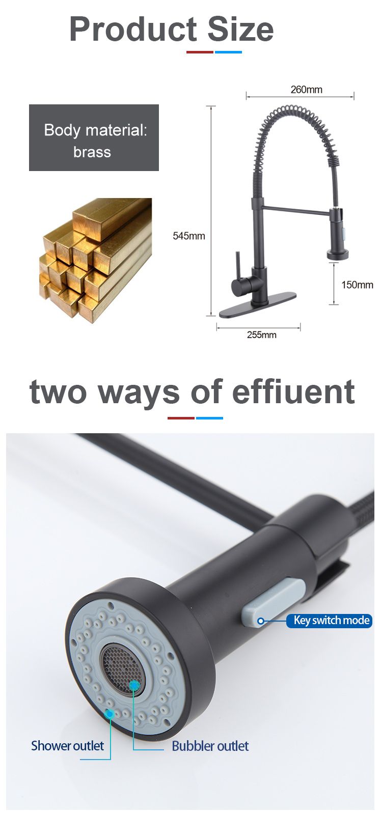 Luxury Design Pull Down Kitchen Faucet Tap 8560 Single Hole 360 Degree Black Kitchen Faucet
