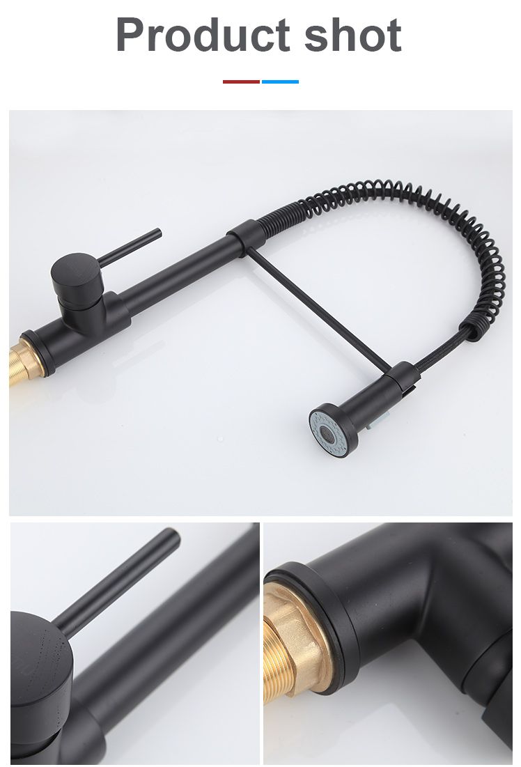 Luxury Design Pull Down Kitchen Faucet Tap 8560 Single Hole 360 Degree Black Kitchen Faucet