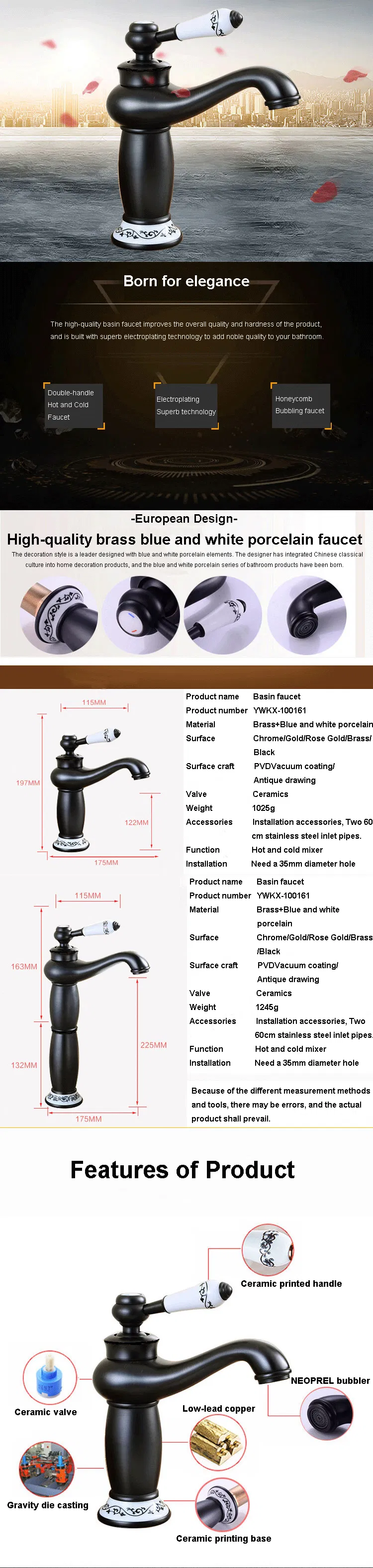 Luxury European Chrome Bathroom Cloakroom Faucet Classic Mixer Basin Tap