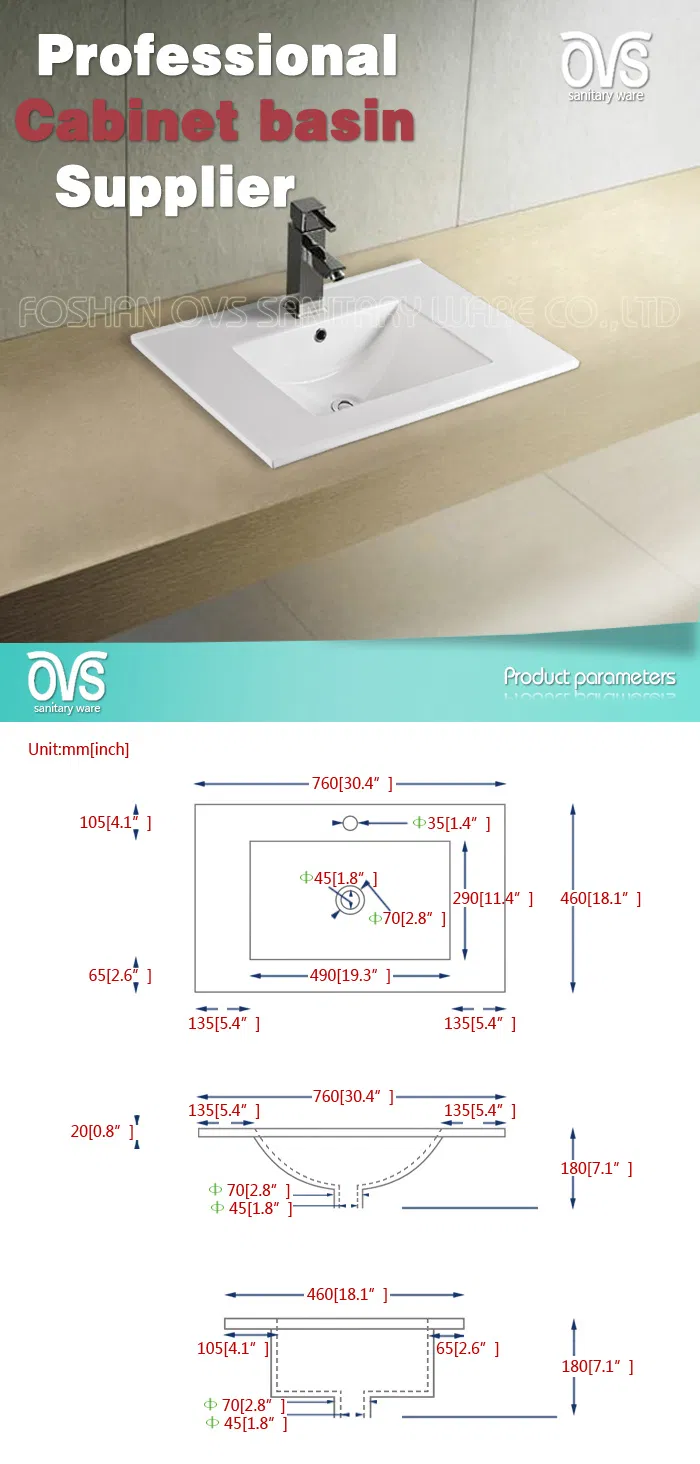 Made in China Bathroom Ceramic Cabinet Basin