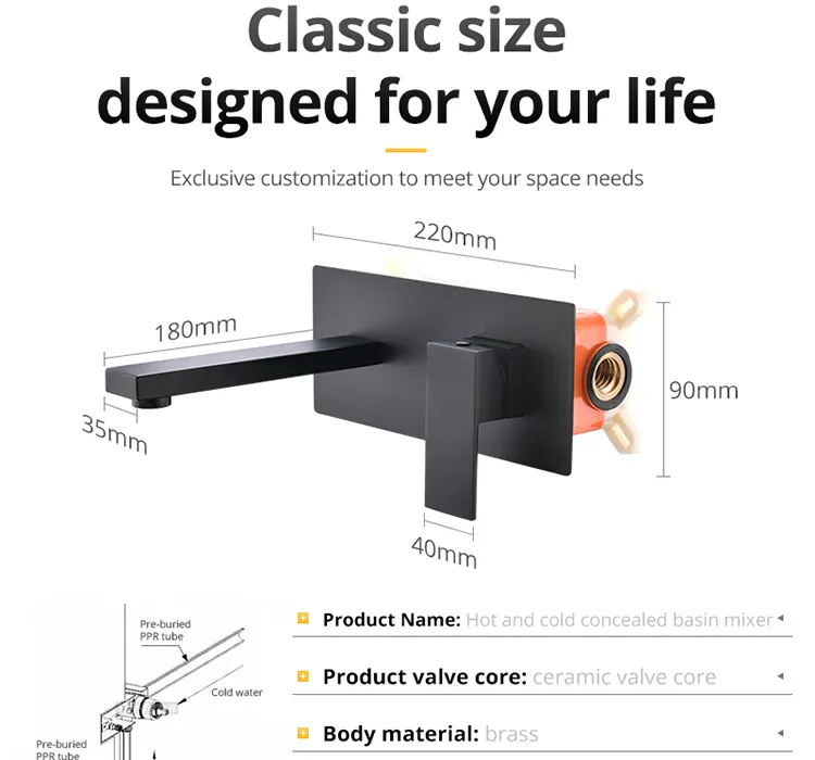 Matte Black Wall Mounted Taps Single Handle Wall Mounted Basin Faucet for Bathroom