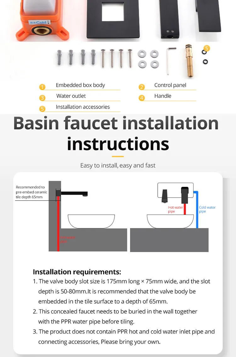 Matte Black Wall Mounted Taps Single Handle Wall Mounted Basin Faucet for Bathroom