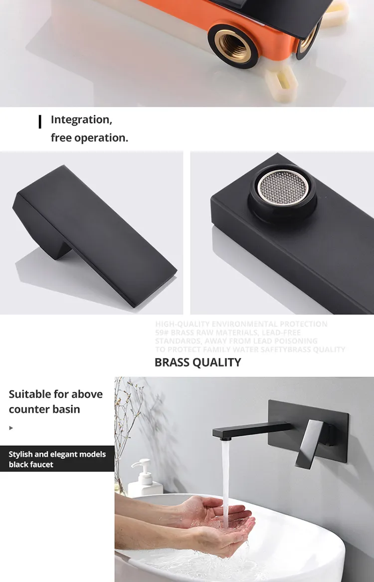 Matte Black Wall Mounted Taps Single Handle Wall Mounted Basin Faucet for Bathroom