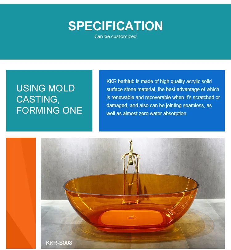 Modern Luxury Bath Stone Resin Crystal Clear Resin Bath Tubs