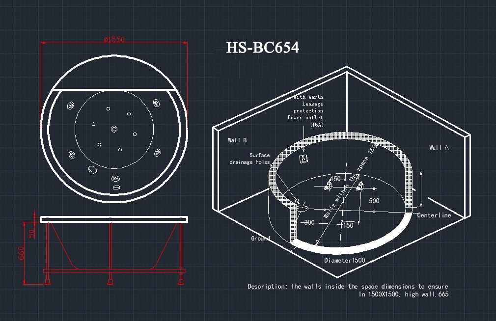 Popular in Thailand Bathroom Built-in 2 Person Round Bathtub