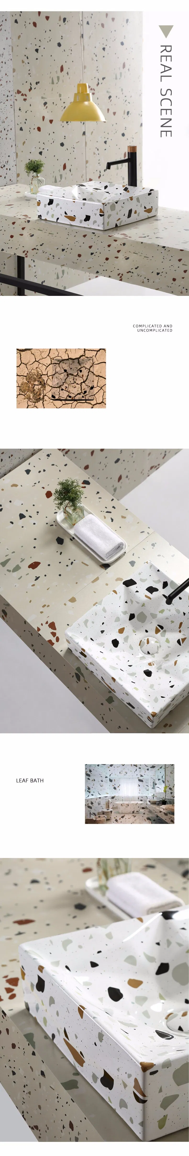 Rectangle Bathroom Vessel Sink, Porcelain Porcelain Ceramic Above Counter, Basin Vessel Vanity Sink Art Basin with Pop-up Drain,