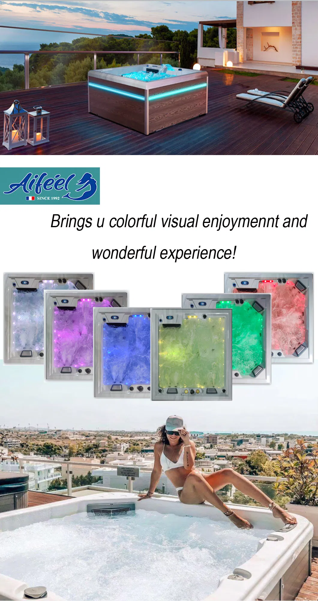 Round 6-7 Person Waterflow 2 Meter CMP Jacuzzi SPA with Stair Outdoor Hot Tubs and Spas