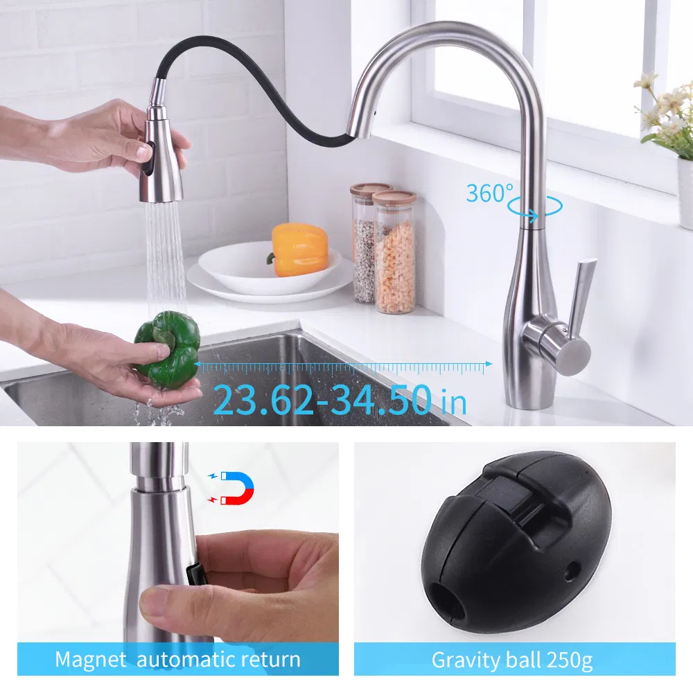 Single Handle Pull out Kitchen Faucet in Stainless Steel (40108)