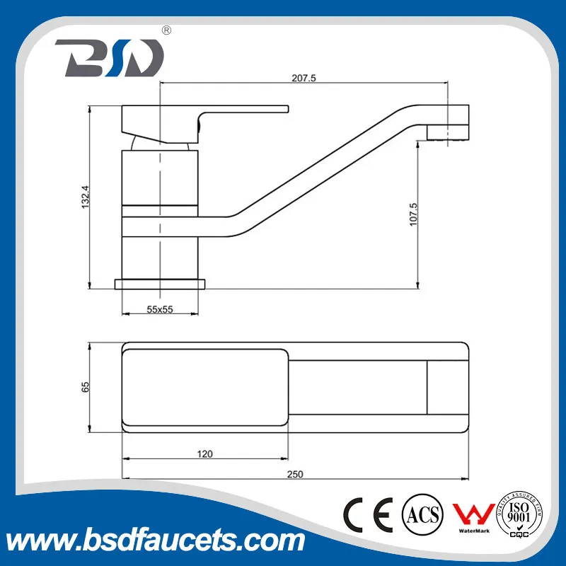 Single Lever Square Aerator Rotating Chrome Kitchen Mixer Sink Faucets