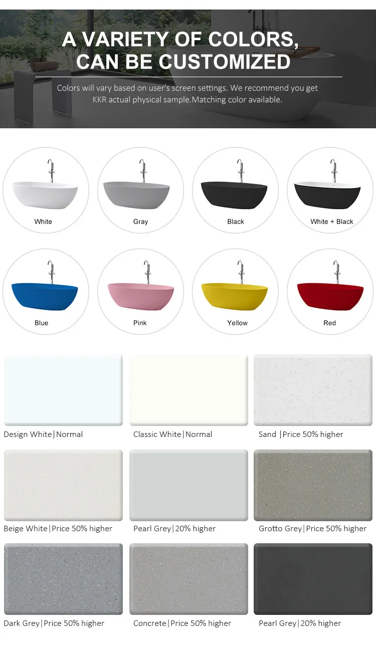 Soaking Shower Room Bathtubs Solid Surface Smooth Bottom Bathtub Tub