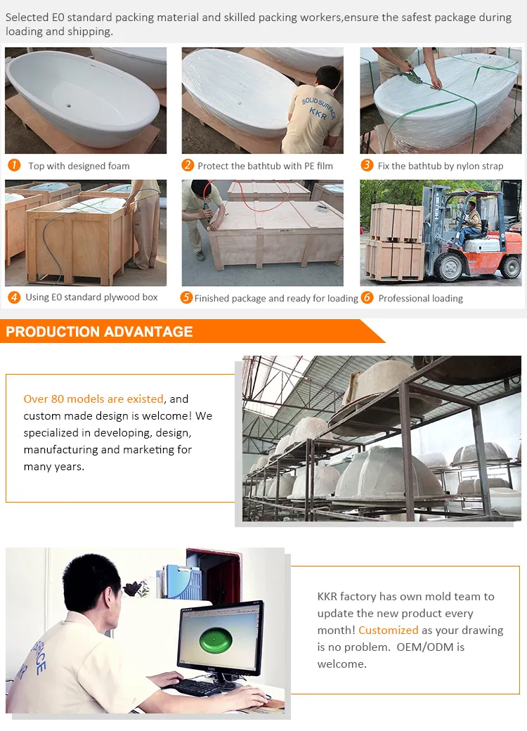 Solid Surface Stone Bathtub White Bathroom Bathtub for Sale