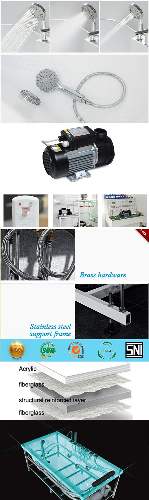 Square Bathroom Sanitary Ware Acrylic Massage Bathtub (Bt-A1120)