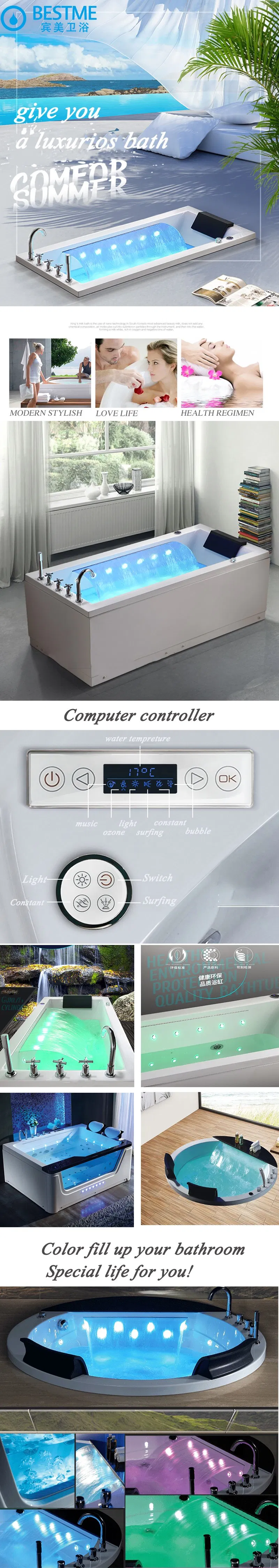 Square Bathroom Sanitary Ware Acrylic Massage Bathtub (Bt-A1120)