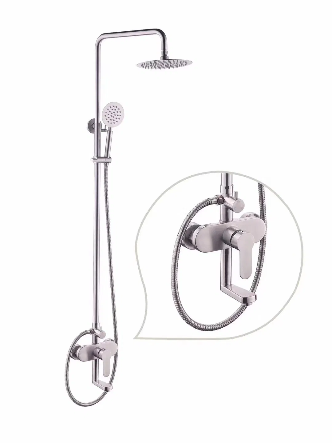 Stainless Steel 8 Rainfall Shower Head High Pressure Hand Spray Wall Mount 2 Dual Function Brush Nickel Single Handle Outdoor Shower Fixture