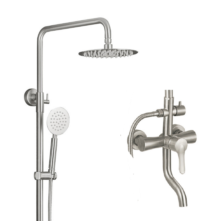 Stainless Steel High Pressure Hand Spray Wall Mount 2 Dual Function Brushed Nickel Single Handle Outdoor Shower Fixture Faucet Shower Combo Set