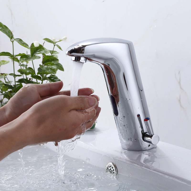Water Saving Hot Cold Water Automatic Basin Mixer Faucet for Public Restroom