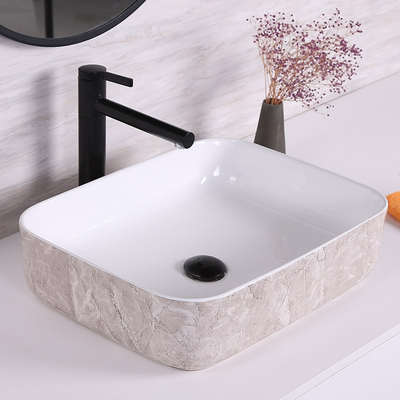 White Color Art Decorated Wash Basin for Bathroom