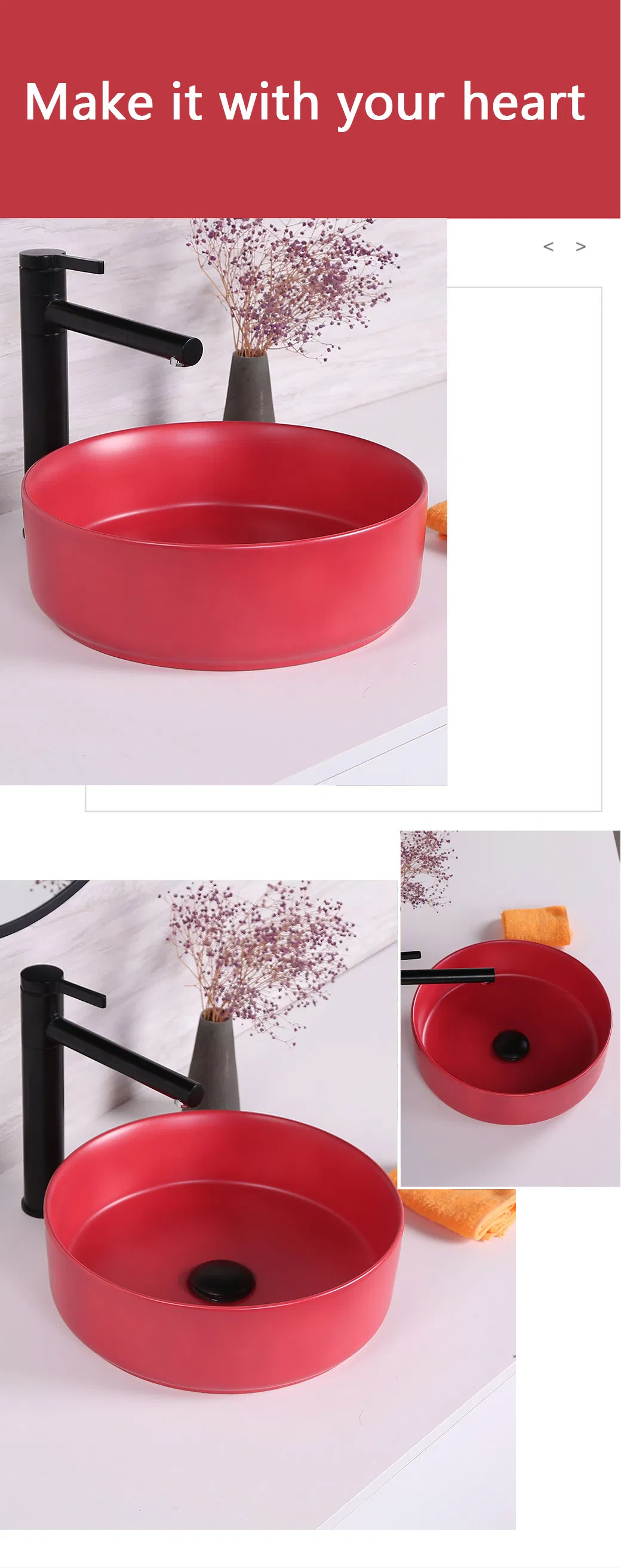 White Color Art Decorated Wash Basin for Bathroom