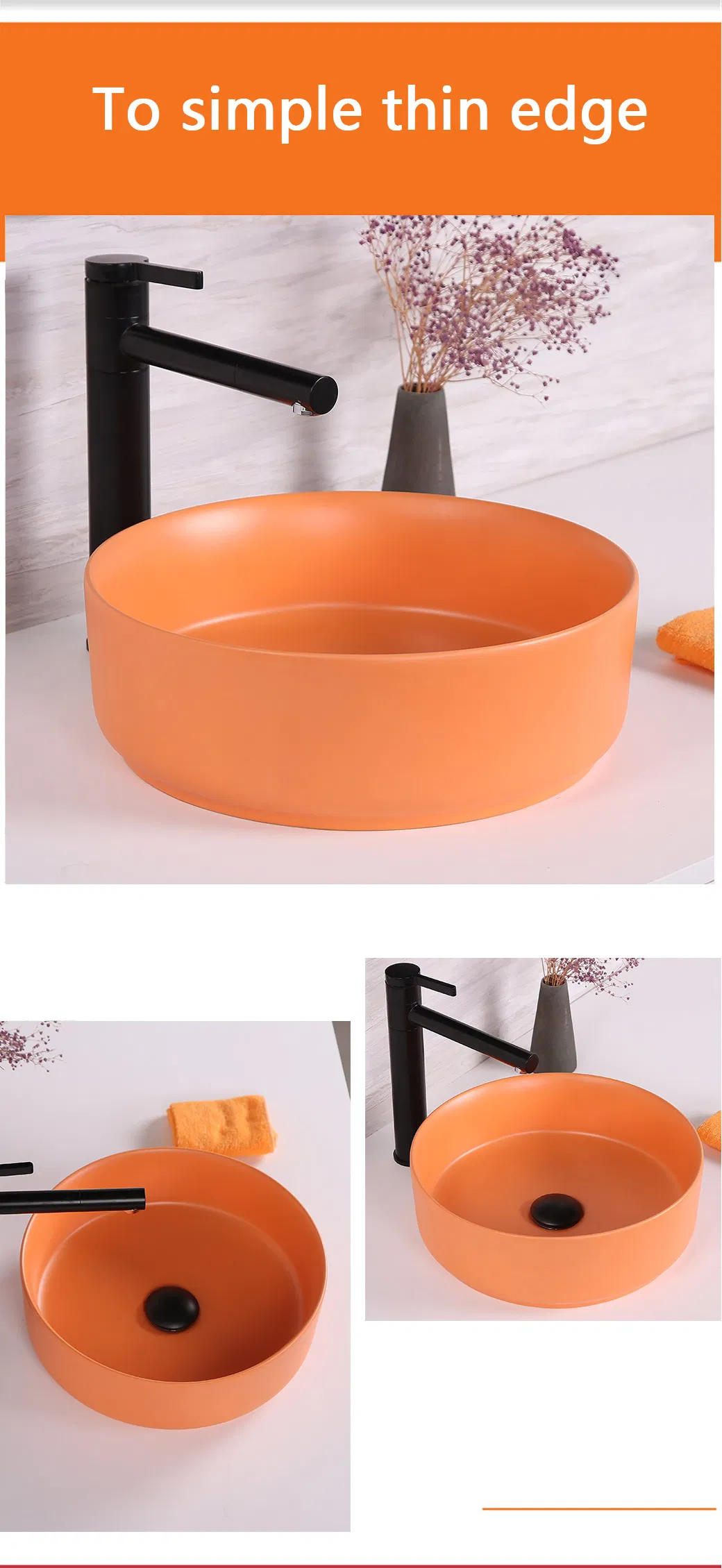 White Color Art Decorated Wash Basin for Bathroom