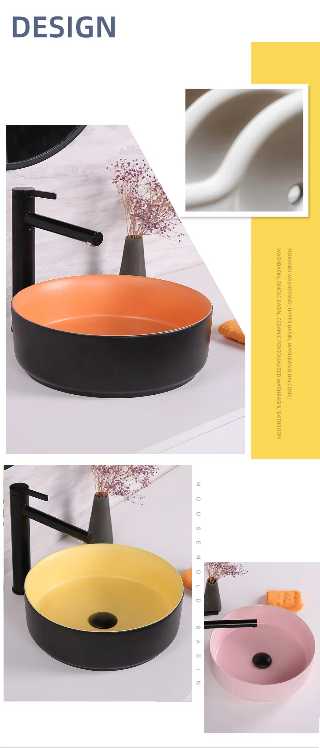 White Color Art Decorated Wash Basin for Bathroom