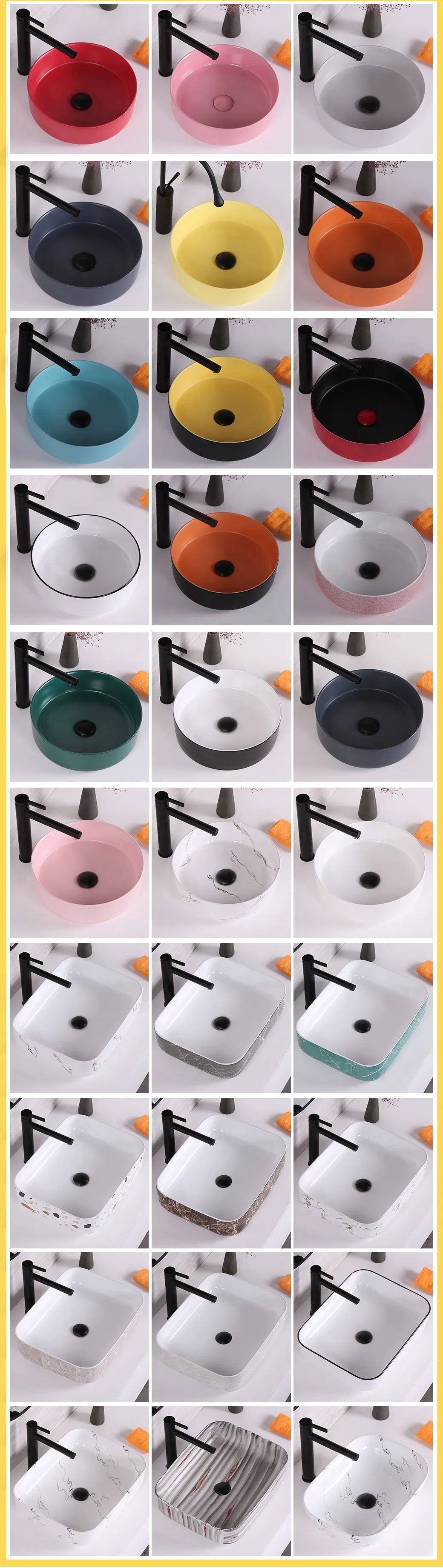 White Color Art Decorated Wash Basin for Bathroom