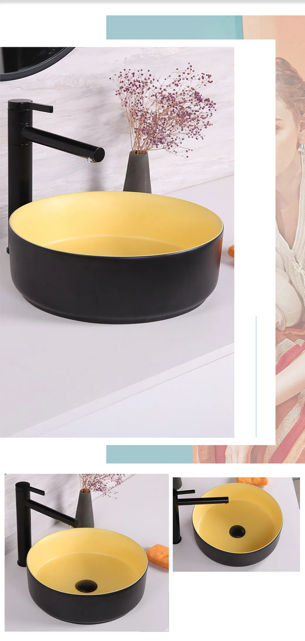 White Color Art Decorated Wash Basin for Bathroom