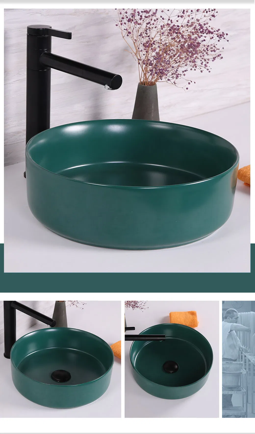 White Color Art Decorated Wash Basin for Bathroom