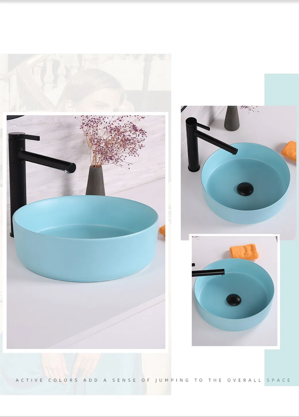 White Color Art Decorated Wash Basin for Bathroom