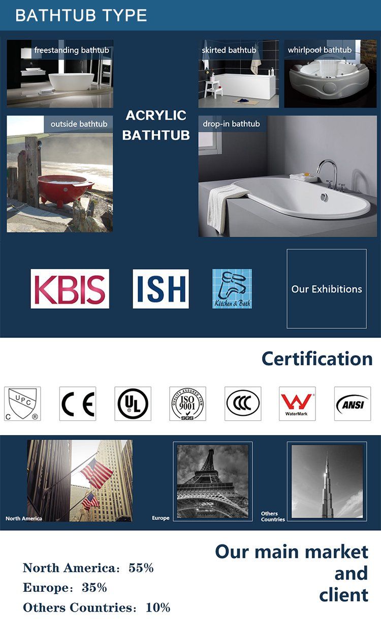 Zhejiang Province Acrylic Standing Alone Bathtubs